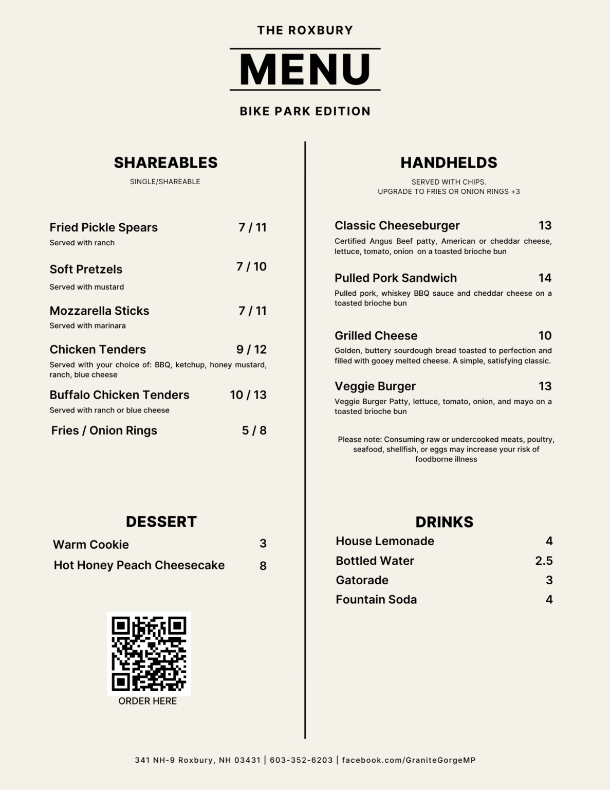 Roxburgh Rise Menu Roxbury Bar & Grill – Granite Gorge Mountain Park
